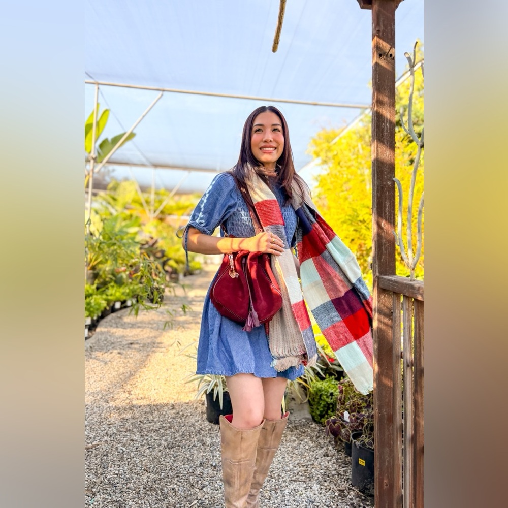 Mint/Red Check Stripe Reversible Scarf - image 2